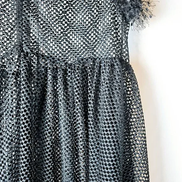 Posh Shoppe Sheer Feather Sleeve High Neck Full Mesh Black Dress,  1X, NWT - Picture 9 of 11